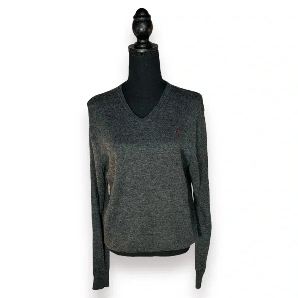 Polo Ralph Lauren Custom Fit Merino Wool V-Neck Gray Sweater Size Large